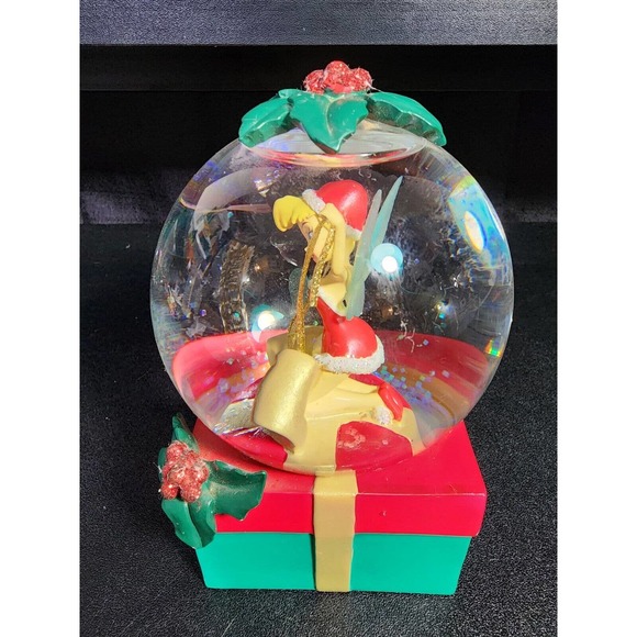 Disney Store Tinker Bell Christmas Snow Globe 2005 Wrapping Gift Holly EUC - Picture 7 of 9